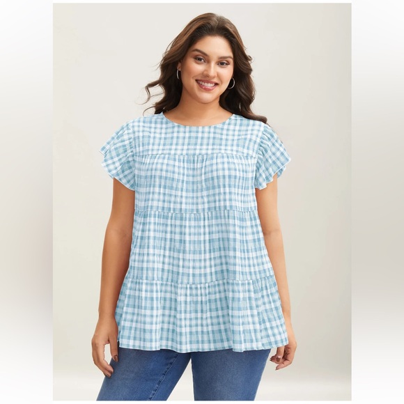 BloomChic Tops - Bloomchic Womens size 18/20 2X NWT Plaid Print Textured Lotus Leaf Sleeve Shirt